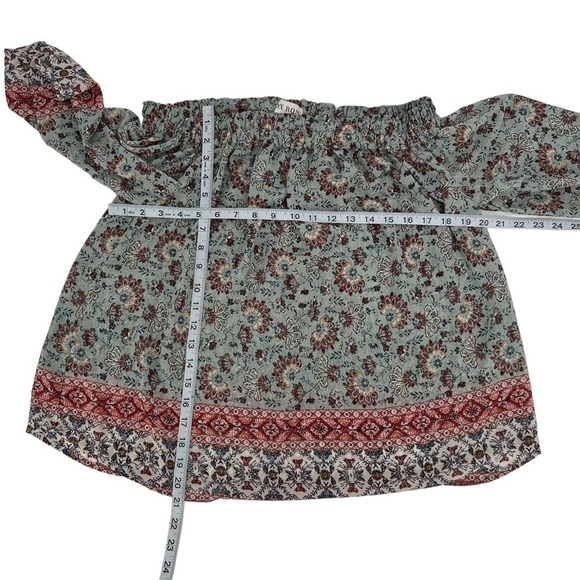 Knox Rose Red Floral Geometric Print Off The Shoulder Blouse Size Medium Women's - Picture 4 of 5